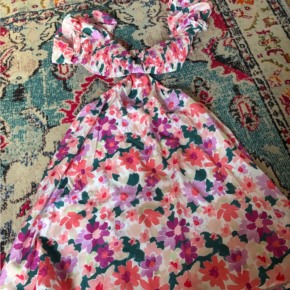 SHEIN Pink and Red Flutter Sleeve Halter Sundress